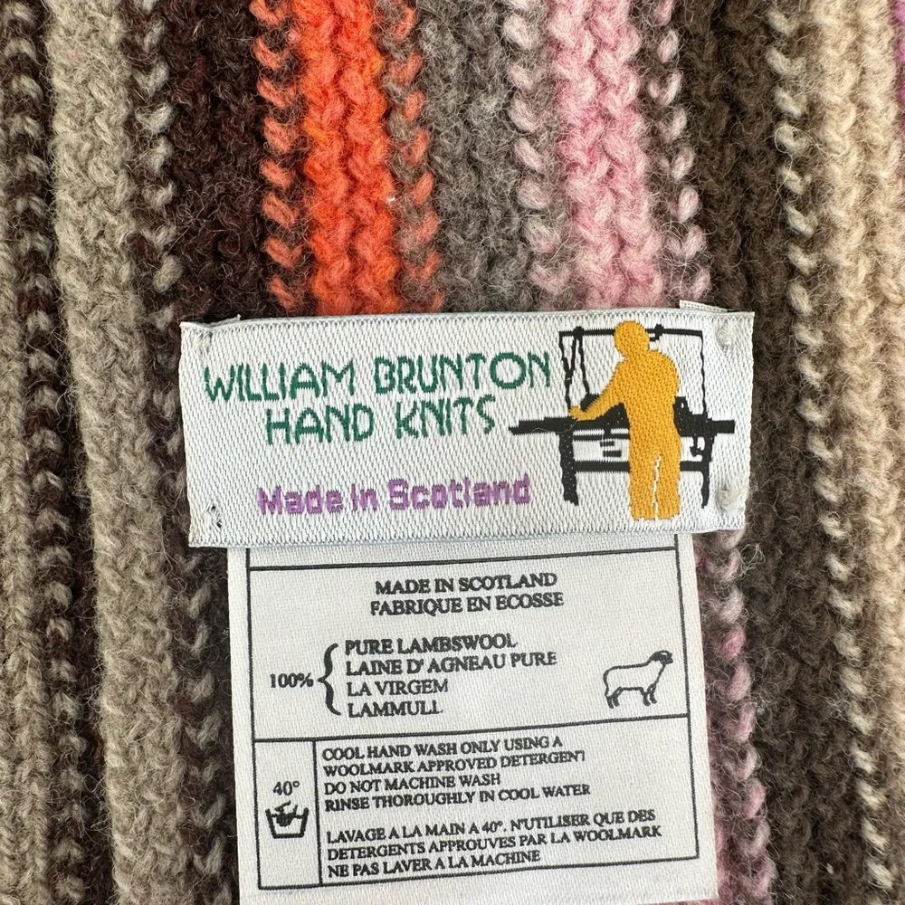 William Brunton Hand Knit 100% Lambswool Scarf Fringe Made Scotland Purple Multi